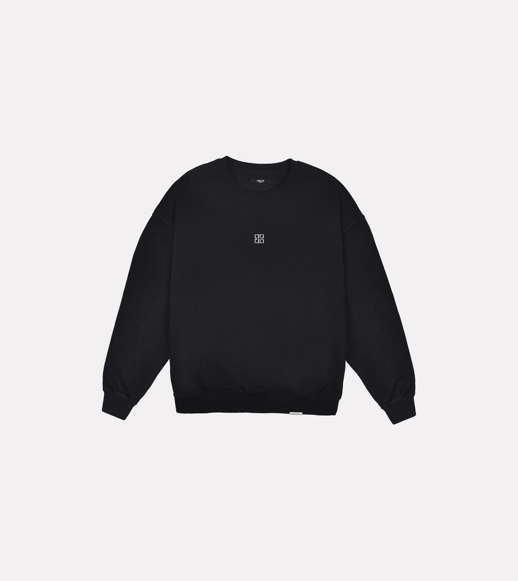 LIMITED. mens oversized front view sweatshirt in Black with small white logo embroidery